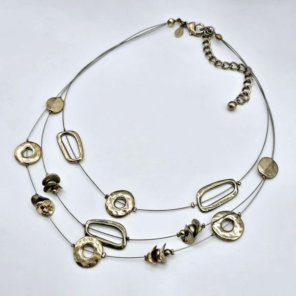 Chico's Station Necklace Open Charm Gold Tone Multi Strand Statement Jewelry - Picture 8 of 8